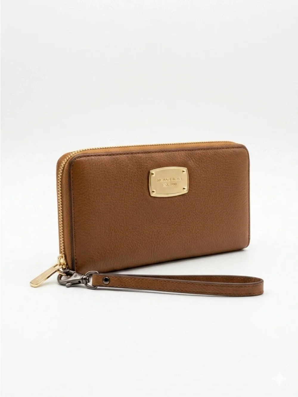 Michael Kors Zip Around Continental Wristlet Wallet Pebbled Leather Brown OS